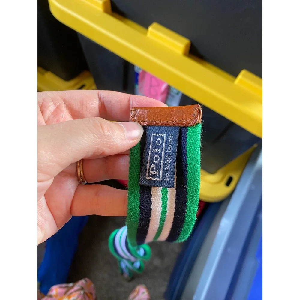 Polo Ralph Lauren Belt Striped D-Ring Green Preppy Canvas Old Money Nautical 90s